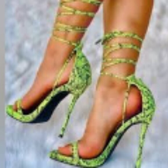 Cape Robbin Shoes - Cape Robbin Invade neon green snake wrap around peep toe high heels, S 8